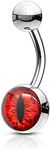 FIFTH CUE 14G Snake Eye Inlaid 316L Surgical Steel Naval Belly Button Ring (Red)