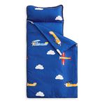 Wake In Cloud - Toddler Nap Mat with Pillow and Blanket, for Kids Boys Girls in Daycare Preschool Kindergarten, Cute Soft Roll Up Sleeping Bag, Airplane Clouds Blue, Standard Size