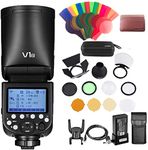 Godox V1-N with AK-R1 Accessories Kit, 76Ws 2.4G TTL Round Head Flash Speedlight, 1/8000 HSS Speedlite, 480 Full Power Flashes, 1.5s Recycle Time, 2600mAh Battery, 10 Level Modeling Lamp