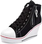 Women's Canvas High-Heeled Shoes Fashion Sneakers Casual Shoes for Walking Platform Wedges Pump Shoes Black, 6.5