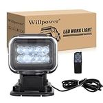 Willpower 5D 360º Rotate Remote Control Led Search Lights 50W Spot Beam Portable LED Work Light with Magnetic Base Driving Lamps for Car Offroad Truck ATV Boat Security Emergency Lighting 12V 24V