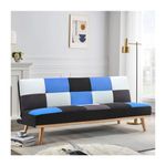 INMOZATA 3 Seater Sofa Bed 180cm Patchwork Fabric Sofa Couch Click Clack Bed Settee Convertible sofabed with Wood Legs for Living Room Bedroom,180cm x 84cm x 82cm (Blue)