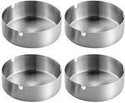 Pack of 4 Round Stainless Steel Cigarette Ashtray Set for Outdoor and Home (Medium)