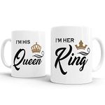 Funny Her King His Queen Matching Couple Coffee Mug Anniversary Engagement Wedding Valentine’s Day Gift His and Her Gifts King and Queen Husband and Wife Anniversary for Couples Mom Dad Coffee Mugs Set of 2pcs