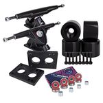 Cal 7 Longboard Skateboard Combo Package with 70mm Wheels & 180mm Lightweight Aluminum Trucks, Bearings Complete Set & Steel Hardware (Black Truck + Solid Black Wheels)