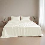 LINENWALAS 100% Eucalyptus Silk Bed Sheet Set, Luxury Tencel Lyocell Cooling Sheets Softer than Egyption Cotton Bedding, Natural Moisture Wicking, Anti-Allergy Sheets Set (King, Ivory/Off-White)