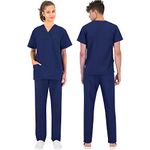 B-well Morelli 100% Cotton Scrubs Unisex Medical Uniforms & Scrubs Unisex Scrub Set of Scrub Top + Scrub Pants Set Nurses Uniform, blue, L