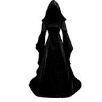 Kahbin Women Hooded Gothic Dress Medieval Corset Renaissance Dress Victorian Dress Halloween Costume, Black, X-Large