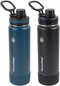 ThermoFlask 24 oz Double Wall Vacuum Insulated Stainless Steel 2-Pack of Water Bottles, Mayan Blue/Black