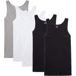 NUOZA Mens Vest Tank Top 5 Pack Fine Rib Muscle Shirts Cotton -Black White Gray,S