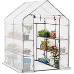 Christow Walk In Greenhouse With Shelves, Reinforced Green House With Tubular Steel Frame, 8 Shelf Heavy Duty Growhouse, 6ft 4in x 4ft 7in x 4ft 7in