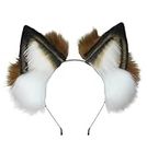 Focupaja Fox Cat Ear Headband Wolf Ears Headwear Halloween Cosplay Hairbnad Handmade Animal Head Accessories for Women Men Brown