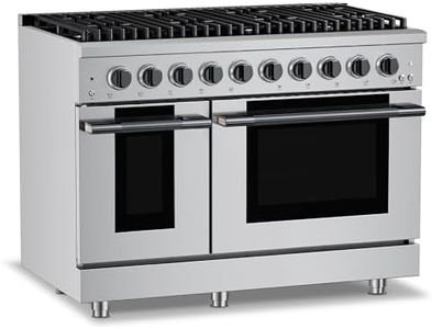 Hauslane 48" Dual Fuel Range in Stainless Steel, 8 Burners up to 20,000 BTU 6.7 cu. ft., Double Convection Oven with 5 Rack Positions, 5-Year Warranty, Convertible NG/LP Cool-Touch Triple-Layer Door