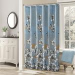 Blue Fabric Shower Curtain,Hanakotoba Blue Fabric Polyester Printed Shower Curtain for Bathroom Decor,Polyester Fabric Waterproof Bathroom Curtain,Small 54 x 72 Inch