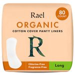 Rael Organic Cotton Cover Liners - Unscented, Chlorine Free, Light Absorbency, Daily Panty Liners (Long, 80 Count)