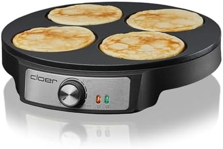 Cloer 6625 Pancake Maker, Mini Pancakes, for 4 Small Pancakes, Diameter 11 cm, 1200 W, Non-Stick Coating, Includes Pancake Turner, Black