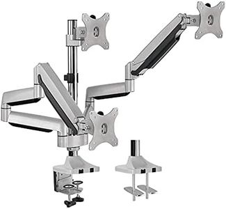 AVLT Triple Monitor Arms Desk Mount fits Three 13"-32" Monitors with Gas Spring Full Motion Swivel Tilt Rotation Adjustable Height | VESA/C-Clamp/Grommet | Silver