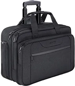 KROSER Rolling Laptop Bag Premium Wheeled Briefcase Fits Up to 17.3 Inch Laptop Water-Proof Overnight Roller Case Computer Bag with RFID Pockets for Travel/Business/School/Men/Women-Black