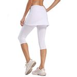 Ibeauti Womens UPF 50+ Yoga Skirted Capri Leggings Golf Tennis Pants with Skirt for Running Workout Active, White, XS