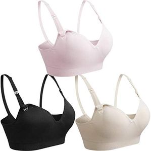 COOSHCO Women's Sleeping Nursing Maternity Bra Push up Wirefree Breastfeeding Bra 3 Ro 4Pack, Black Beige Pink, XX-Large