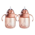 Tommee Tippee Starter Straw Cup, 8oz, Easy Transition Toddler Cup for 6 Months+, with Silicone Weighted Straw and Easy-Hold Handles, Pink, 2 Count