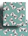 4 x Computer Gaming Wrapping Paper Sheets - Premium Recyclable Green Video Game Controller Gift Wrap for Birthday Boys and Girls | Made in the UK