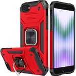 Honeyview ShockProof Case for iPhone SE 2020/2022, iPhone 8/7/6s/6 with Ring Kickstand, Bumper Armour Phone Cover for Apple iPhone SE 2nd 3rd Generation - Red