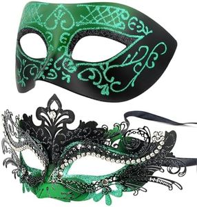 Hoshin Masquerade Mask for Couple, Mardi Gras Deecorations Venetian Masks for Womens(Green & Black)