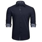 HISDERN Mens Dress Shirts Long Sleeve Button Down Casual Shirts for Men Inner Contrast Formal Business Tuxedo Wedding Shirt, G1-navy Blue / Paisley, XX-Large