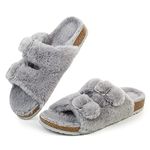 FITORY Womens Open Toe Slipper with Cozy Lining,Faux Rabbit Fur Cork Slide Sandals Size 6-11, Grey, 8