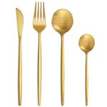 Matte Gold Cutlery Sets 16 Pieces, Bestdin Elegant Stainless Steel Cutlery Set, Kitchen Cutlery Set for 4 People, Suitable for Home/Party/Restaurant, Gold Titanium Coating and Dishwasher Safe