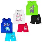 TS LAVI TAVI Summer Regular Fit Kids Boys and Girls Clothes Sets, Sleeveless T-Shirts and Shorts Set, Multicolor Unisex (12-18 Month, Combo 3)