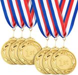 Juvale 6 Pack 1st Place Gold Medals with 16 Inch Neck Ribbon for Awards, Sports Tournaments, Soccer, Baseball (Round, Metal, 2.5 Inch Diameter)