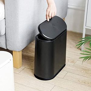 10 Liter Trash Can with Lid, Slim Rubbish Bin, Double Barrel Waste Bin, Garbage Container Bin for Bathroom, Bedroom, Kitchen, Office (Black)