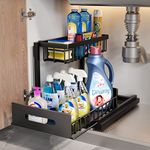 Tomekji Metal Under Sink Storage - 2 Tier Under Sink Storage Kitchen Organiser with Sliding Storage Drawer - Under Sink Organiser with Upgrade Suction Cups Stay On Cupboard Firmly Plus Size