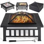 Yaheetech Fire Pit for Garden, Outdoor Fire Pit Table, Square Fire Pit for Barbecue, Heating, Cooling with Waterproof Cover for Camping, 86 x 86 x 54 cm