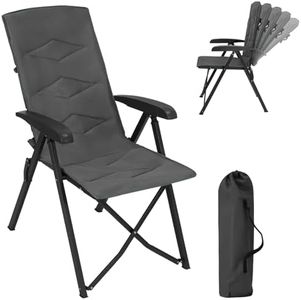 WOLTU Chaise Pliante Camping, Chaise Longue, avec Dossier Haut Réglable, Fauteuil Pliant, Chaise de Pêche, Siège Rembourré, Portable, Cadre en Métal, Gris foncé
