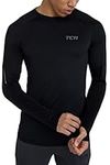 TCA Men's Stamina Long Sleeve Reflective Lightweight Running Workout Training Gym Top with Thumb Holes - Black Stealth, L