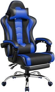 Yaheetech Gaming Chair, Video Game Chair with Massage Lumbar Support and Footrest Height Adjustable Ergonomic Computer Chair with Swivel Seat and Headrest Black/Blue