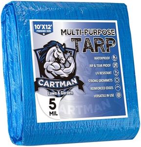 CARTMAN Finished Size 10x12 Feet Blue Poly Tarp 5 Mil Thick, Multipurpose Protective Cover for Camping, Tent, Boat, RV, Car