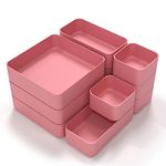 11-Piece Stackable Drawer Organizer Set, Multi-size Desk Drawer Organizer Trays Vanity Storage Bins for Storing Makeup, Stationery, Utensils in Bathroom Dresser, Office and Kitchen, Pink