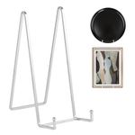 Large Plate Holder Display Stand - 10 inch Tall Plate Stands for Display - Metal Picture Frame Stand - Big Tabletop Easel Stand for Decorative Plates | Platter | Book | Plaque | Tile - 2 Pack - Silver