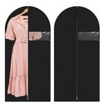 2 Packs Long Garment Bag, Garment Bag for Suit Dress, Garment Bags for Hanging Clothes, Dust-Proof Garment Bags with Clear Pockets, Breathable Dress Bags for Suits Coats(Black 120x60cm)