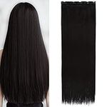 S-noilite Fashion 30 Inches (76cm) Half Full Head One Piece 5clips Clip in Hair Extensions Long Straight Extension(Dark Black)