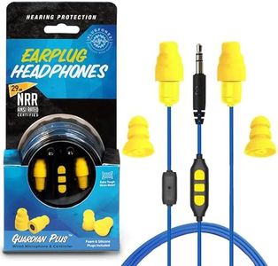 Plugfones Guardian Plus in-Ear Earplug Earbud Hybrid - Noise Reduction in-Ear Headphones with Noise Isolating Mic and Controls (Yellow & Blue)