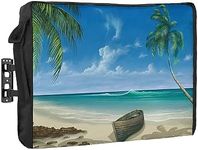 Outdoor TV Cover - Summer Palm Tree Ocean Beach Boat Waterproof and Weatherproof 52"-55" LCD Movable Shield TV Display Screen Protector Outside Television Covers