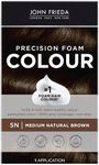 John Frieda Brown Permanent Precision Hair color, Foam Hair Kit, Brown Hair Dye, 5N Medium Natural Brown Hair Color, 1 Application