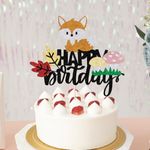 Bejotaa Fox Happy Birthday Cake Topper Woodland Animal Theme Party Cake Decor Animal Theme for Baby Shower or kids Birthday Party Decor Supplies