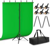 EMART Green Screen Backdrop Kit with Reverse Folding Base, 5x7ft Photo Greenscreen Background with Portable T-Shape Stand and 5 Clamps for Photography, Photoshoot, Studio Video Recording, Streaming