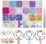 Meschett DIY Bead Bracelet Making Kit for Girls with Mermaid Starfish Shell Unicorn Rainbow Charms Pearl Beads for Bracelets Necklaces Creativity Beading Kits Art Craft, 773Pcs